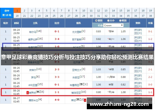 意甲足球彩票竞猜技巧分析与投注技巧分享助你轻松预测比赛结果